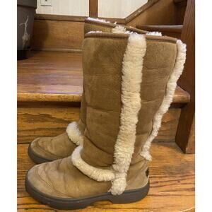 Cozy UGG Sunburst Tall Boots Women’s 7 Chestnut Sheepskin Shearling 5218 Winter